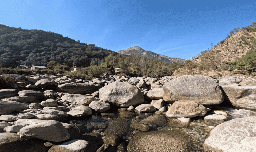 mandal village  Christian clean river water and rocks in uttarakhand.