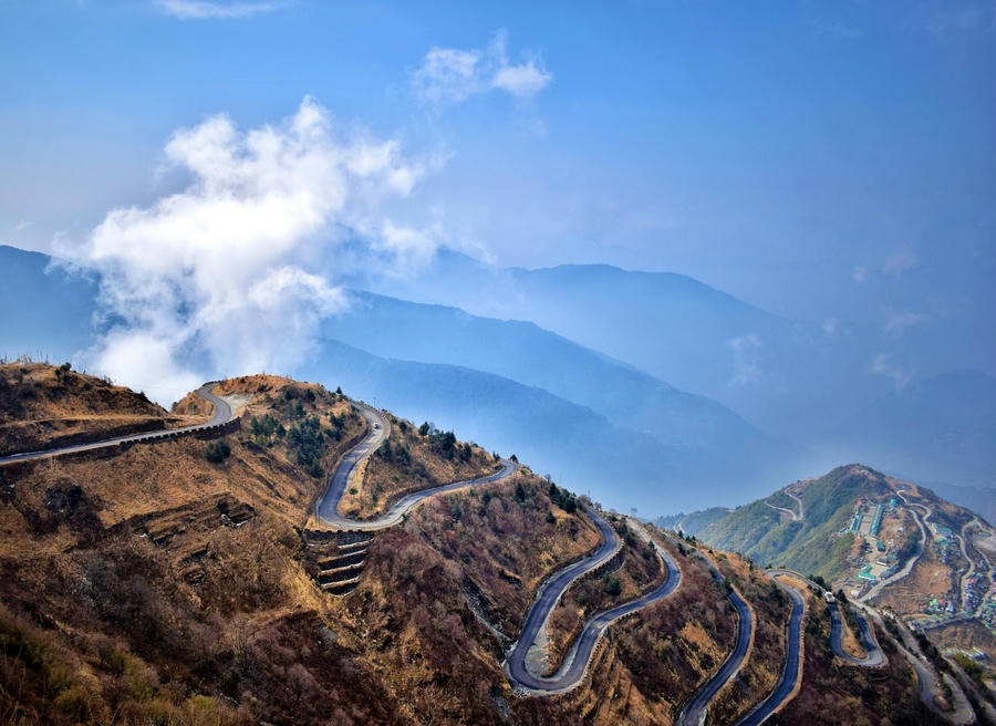 The famous winding zigzag roads of Zuluk on the Old Silk Route in East Sikkim, featured as one of the 19 best places to visit in December 2026.