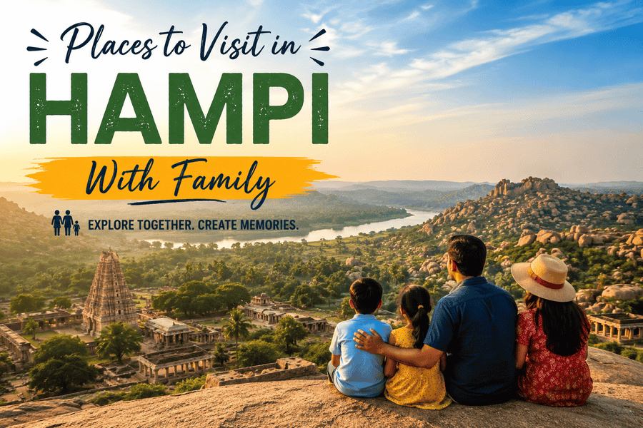 Best Places to Visit in Hampi with family featuring the iconic Stone Chariot and ancient ruins