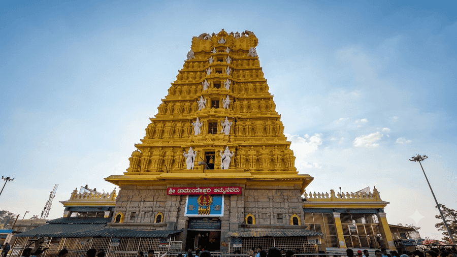 view of Chamundeshwari Temple atop Chamundi Hills, one of the 19 best places to visit in Mysore.