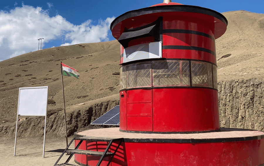 The unique red Hikkim post office in Spiti Valley, the main highlight of Day 2 on our Spiti Itinerary for 3 Days