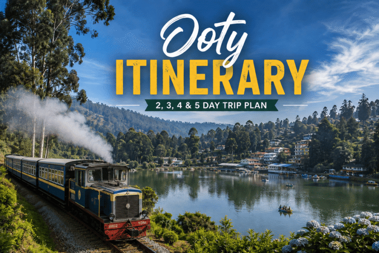 Ooty itinerary with Nilgiri Mountain Railway train, Ooty Lake and scenic hill station view