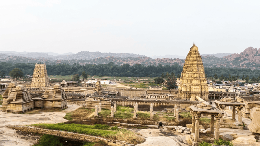 Panoramic view of Virupaksha Temple in Karnataka, top choice for the best 11places to visit in Hampi.