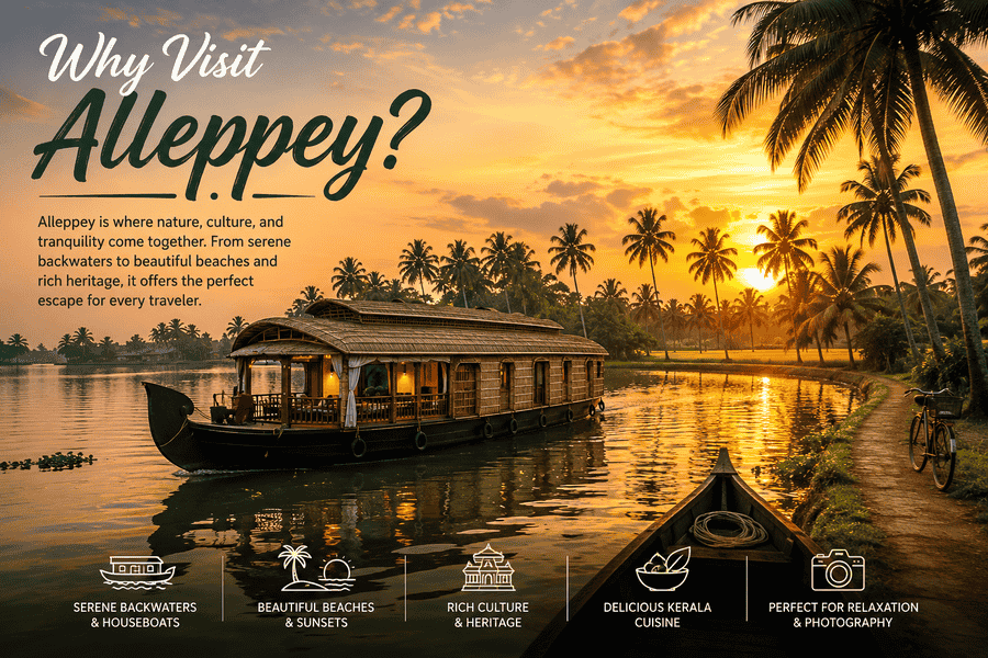 “Best Places to Visit in Alleppey including backwaters beaches and Mullakkal Rajarajeswari Temple cultural experience”