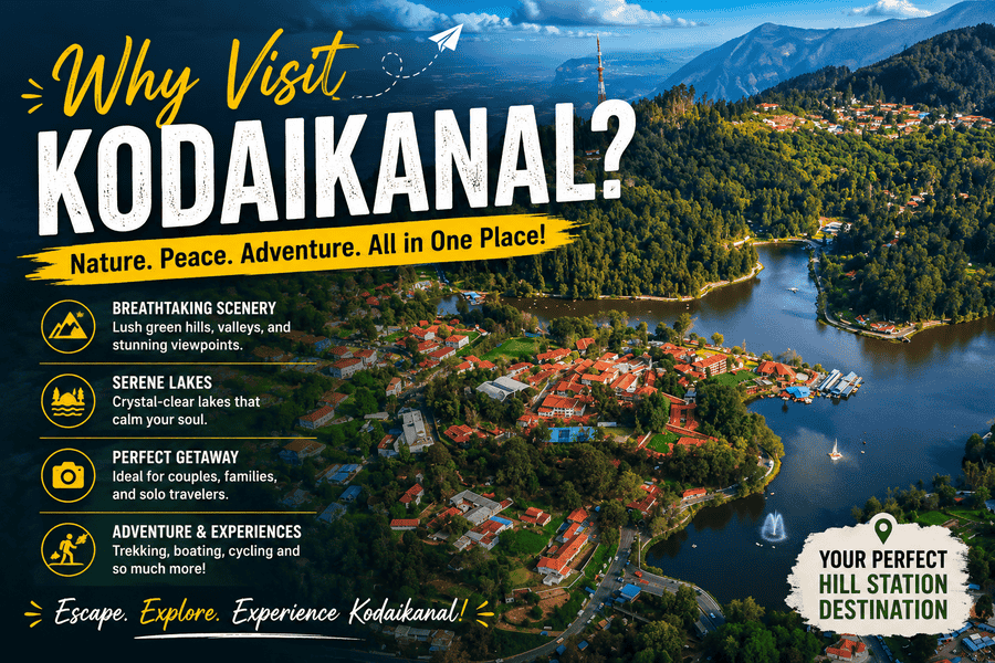 Why Visit Kodaikanal – scenic lake, lush green hills and beautiful mountain views