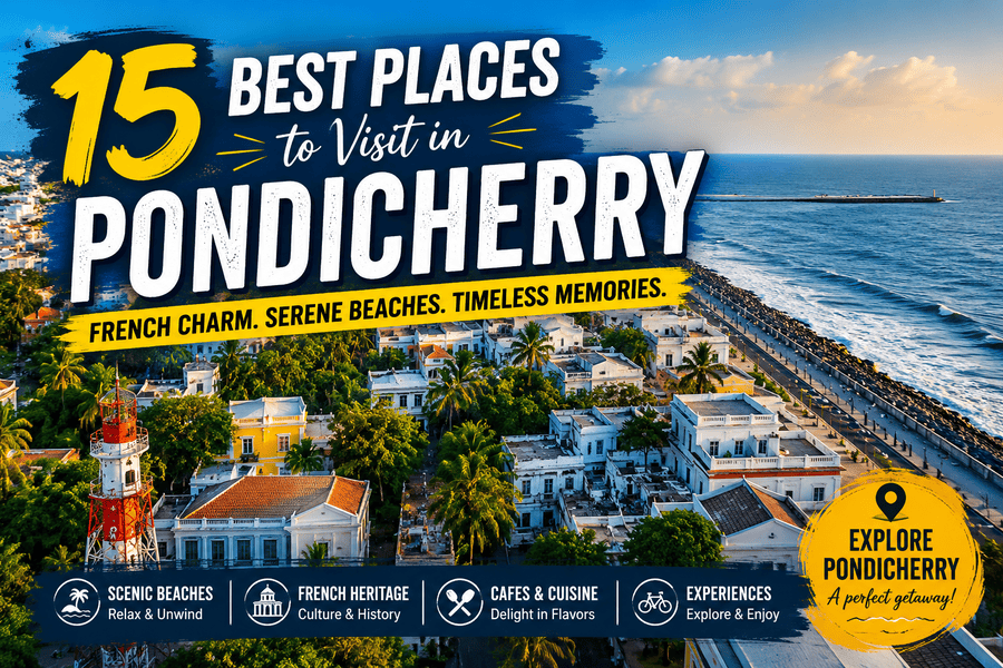 15 Best Places to Visit in Pondicherry featuring the scenic coastline and French-style cityscape