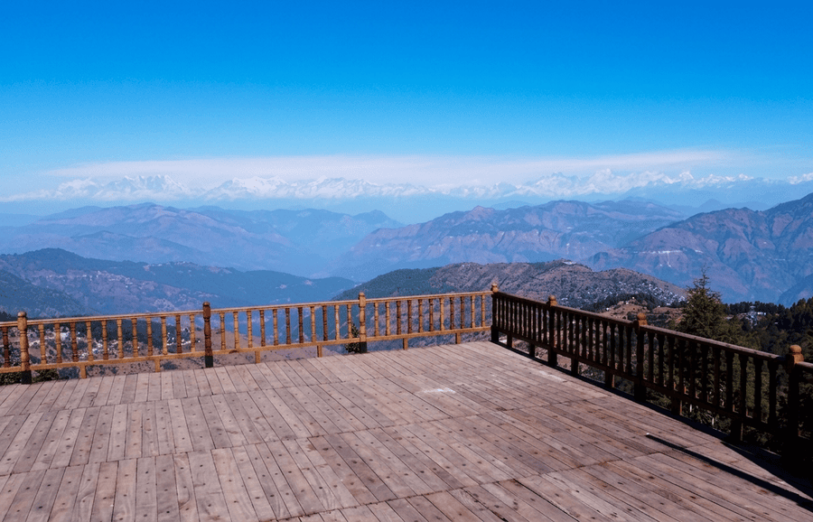 Scenic wooden viewpoint at Abbott Mount - best places to visit Uttarakhand guide