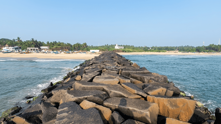 The rock pier at Serenity Beach, a top choice among the best places to visit in Pondicherry
