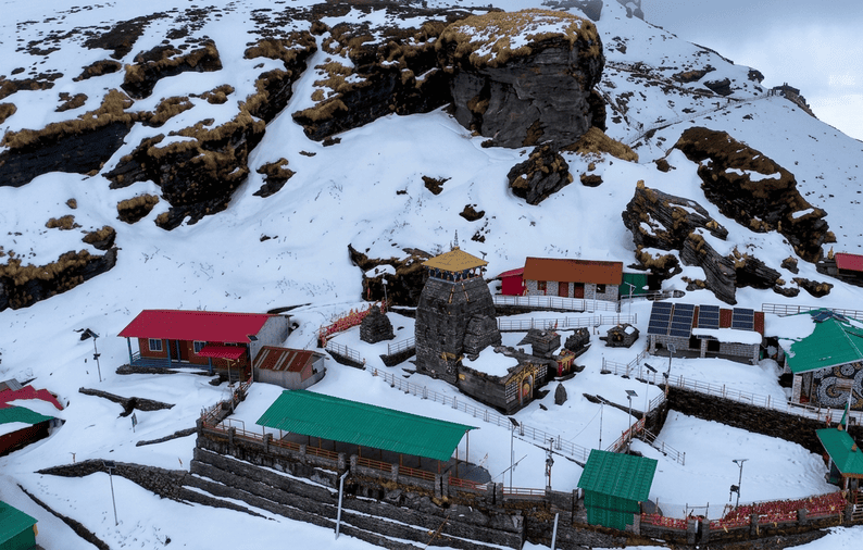 Snow-covered Tungnath Temple in Chopta - best places to visit Uttarakhand guide
