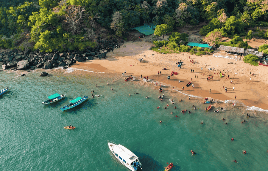 Scenic turquoise waters and sandy cove at Half Moon Beach – best places to visit Gokarna guide