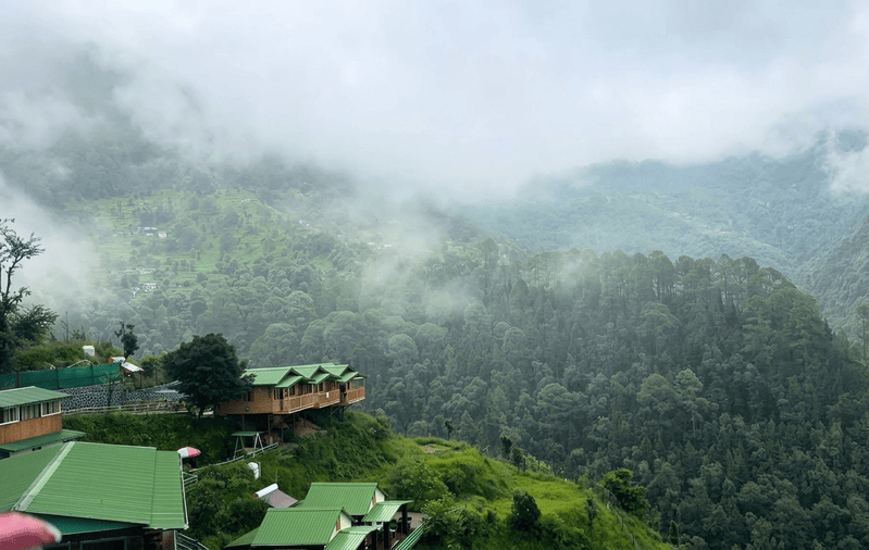 Misty green valleys and resorts in Pangot - best places to visit Uttarakhand guide