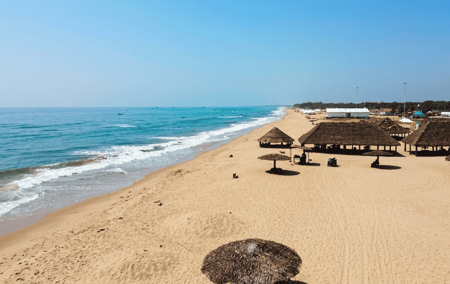 Golden sandy coastline lined with thatched beach shacks at Paradise Beach - best places to visit Gokarna guide